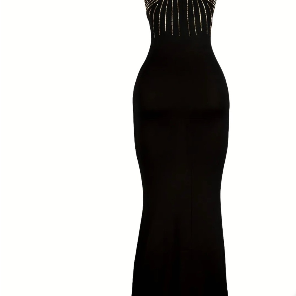 Rhinestone Bodycon Party Evening Dress, Sexy Sleeveless Solid Color Dress - Picture 2 of 3
